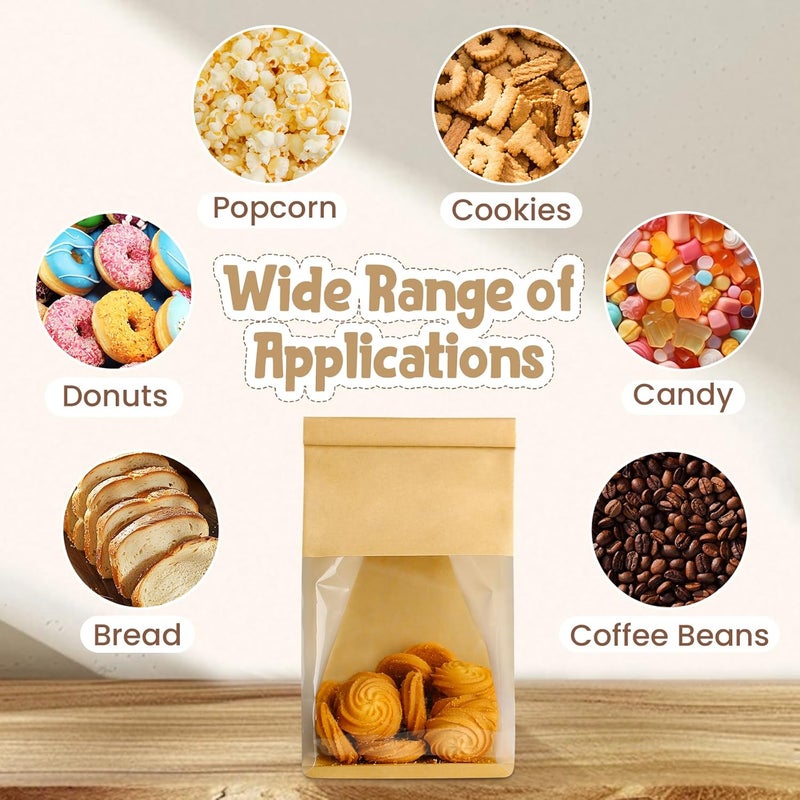 HONKID Cookie Bags with Seal, 50 Pack 3.9x3.1x8.2 Inches Small Bakery Bags with Window Tin Tie Tab Lock Resealable Cookie Gift Bags for Cookies Donut Baked Goods Packaging - Image 5